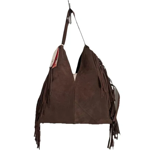 Divina Firenze Genuine Leather Fringe Hobo Bag – Made in Italy – Suede Leather - Picture 2 of 5